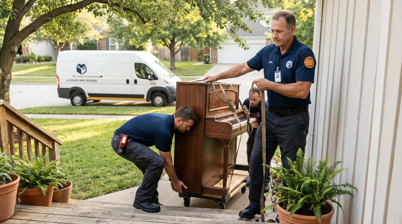 Licensed piano movers securing grand piano in Johnstown, PA